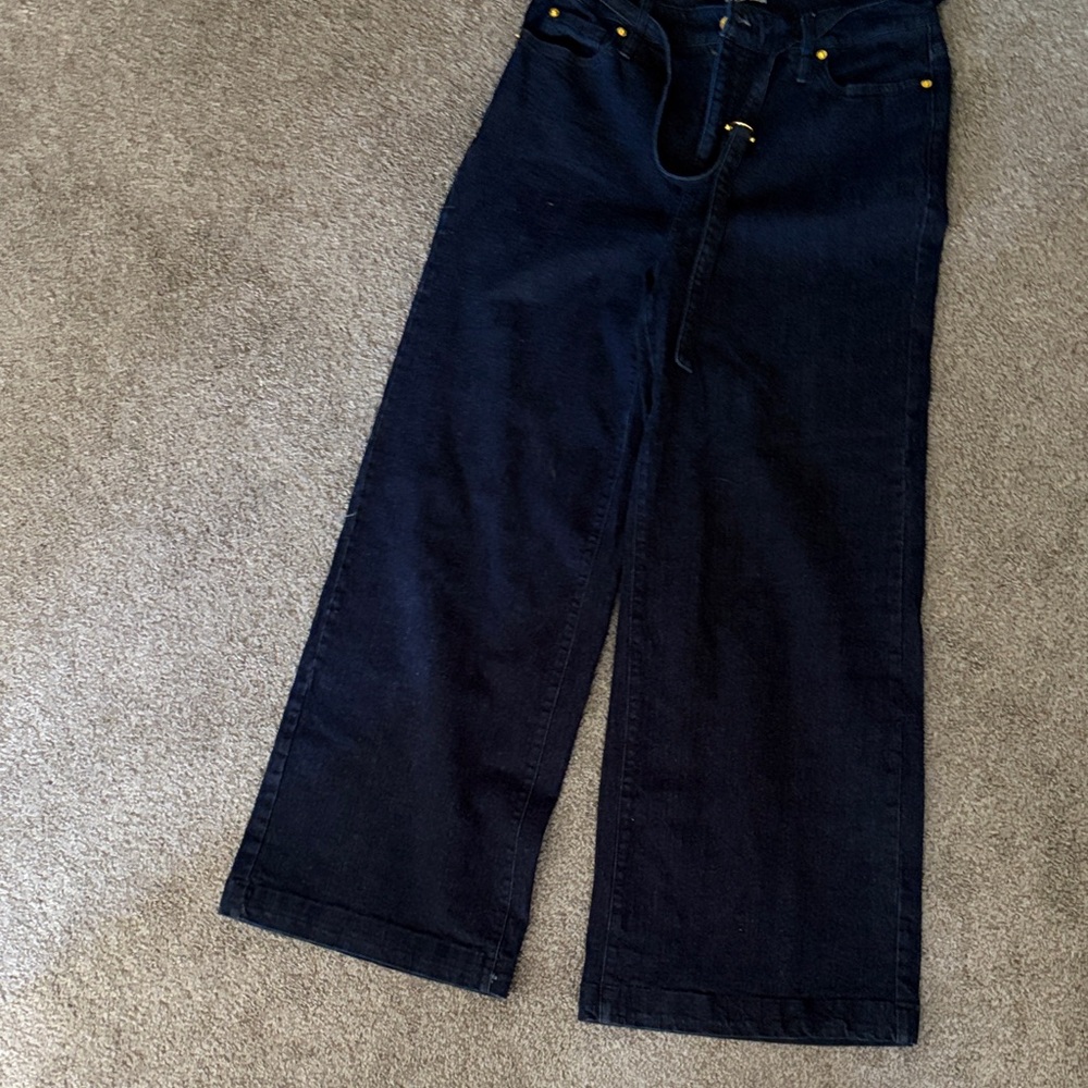 INC International Concepts Dark Navy Wide Leg Jeans with Gold Accents